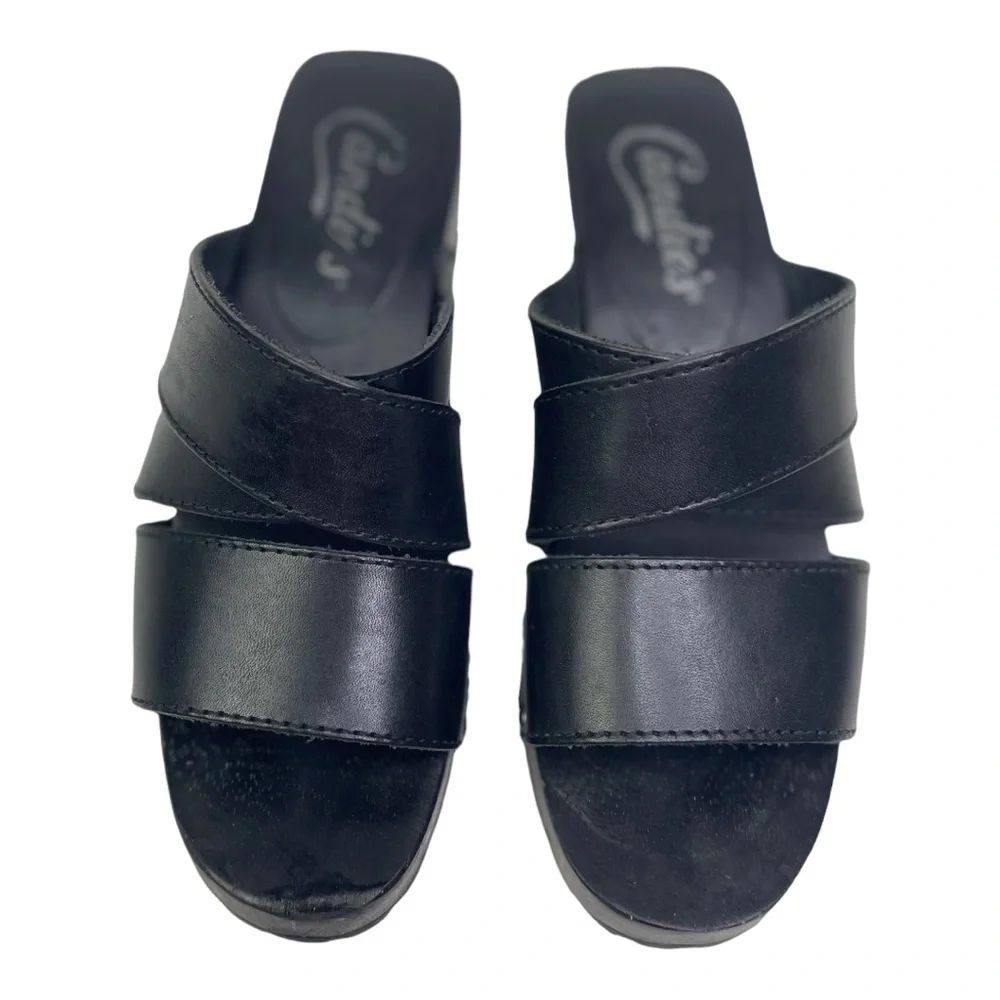Candies Y2K Women’s Black Leather Chunky Heel Sandals